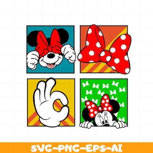 Mickey Minnie Mouse SVG Bundle, Cartoon Clipart, Red Bow PNG, Mickey Hand Vector Cut File, Cricut Sublimation, Printable Design