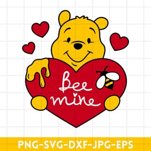 Winnie de Poeh Valentine SVG, Winnie Pooh Bee Mine SVG, Winnie Heart SVG, svg png dxf Cricut silhouet snijden-bestanden