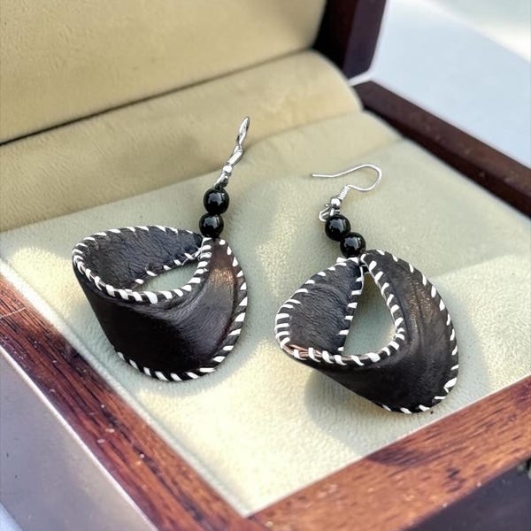 Sira Twist Leather Earrings – Black | Handcrafted African Statement Earrings