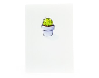 Handmade Miniature Greeting Card - Potted Cactus - 3.75 x 2.75 - Comes with A6 Envelope - Birthday, Holiday or Mother's Day Card