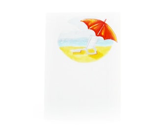 Handmade Miniature Greeting Card - Beach Scene - 3.75 x 2.75 - Comes with A6 Envelope - Birthday, Holiday or Mother's Day Card