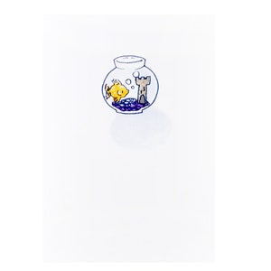 Handmade Miniature Greeting Card Gold Fish Bowl 3.75 x 2.75 Comes with A6 Envelope Birthday, Holiday or Mother's Day Card image 1