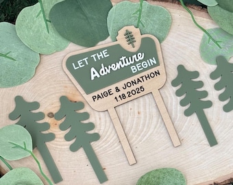National Park Wedding Cake Topper, Rustic Wedding Cake Topper, Outdoor Wedding Cake Topper, Let the Adventure Begin Cake Topper