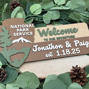 Custom National Park Sign – Wedding Decor, Camp Wedding Gift, Nature Lover’s Keepsake, Anniversary Gift, National Park Welcome Sign