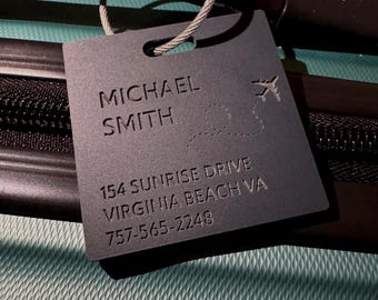 Luggage Tag, Discreet Luggage Tag, Square Tag, Backpack Tag, Personalized luggage tag, Custom bag tags, Travel bag tag
