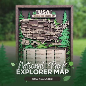 National Park Map, National Parks Marker, Travelers Map Sign, 4 Layers Natural Wood, Personalized National Park Tracker Map, Explorer Map