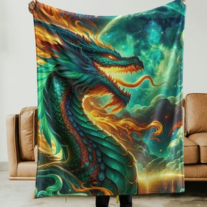Dragon Colourful Night Sky Blanket Fantasy Throw  Dragon Lover Gift Space Stars Soft Bedding Mythical Beast Cozy Wrap Home Decor Velveteen