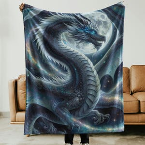 Dragon Night Sky Plush Blanket Fantasy Throw Dark Dragon Lover Gift Space Stars Soft Bedding Mythical Beast Cozy Wrap Home Decor Velveteen