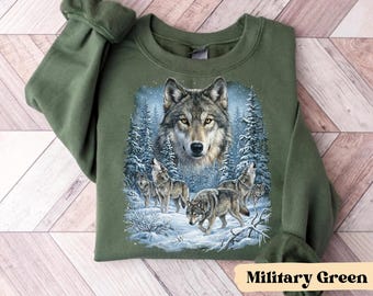 Retro Wolf 90s Sweatshirt, Vintage Wildlife Wolf Crewneck, Boho Unisex Cabincore Crewneck, Cozy Season Rustic Wolves, Nostalgia Wolf Sweater