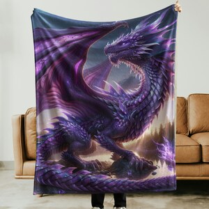 Dragon Sunset Plush Blanket Fantasy Throw Dark Dragon Lover Gift Night Sky Soft Bedding Mythical Beast Cozy Wrap Home Decor Velveteen