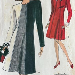 UNCUT Pattern Vogue 8167 - Flared a-Line Dress - Contrast Collar & Cuffs - Color Block - Wearable Art - Sizes 8, 10, 12