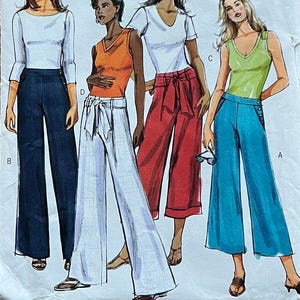 UNCUT Pattern Butterick 4995 - Wide-Leg Flared Pants & Sash - Side Buttons - Full-Length, Above Ankle, Cropped - Sizes 8, 10, 12, 14