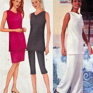 May include: Butterick sewing pattern 6648 for women's tops and pants. The pattern envelope shows three different outfits: a pink dress, a black top with capri pants, and a white top with wide-leg pants. Sizes 6-8-10.