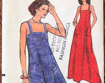 1970's Vogue Pattern # 8893 - UNCUT - Square Neck Sundress - Knee or Maxi Length, Straight Yoke, Big Pockets - Size 12, Bust 34"
