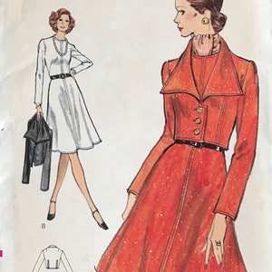 May include: Vintage Vogue Patterns sewing pattern. The cover features illustrations of two women wearing dresses. The pattern is for size 8, with a 31.5-inch bust. The pattern is suitable for knits.