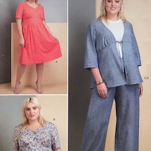 UNCUT Pattern Simplicity 10138 - Wardrobe - Empire Dress & Top, Front Tie Jacket, Wide Leg Pants - Size 10, 12, 14, 16, 18