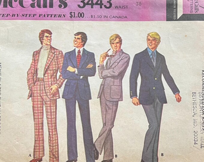 UNCUT 1970s Pattern Mccall's 3443 - Men's Blazer Suit Wardrobe ...