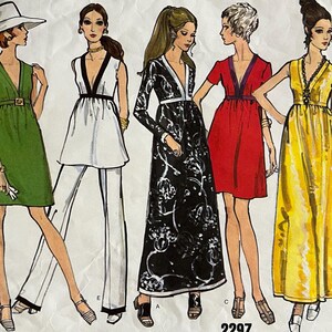 1970s Pattern Vogue Basic Design 2297 - Deep V Neck Empire Dress, Tunic & Pull-On Pants - Size 12, Bust 34" - CUT