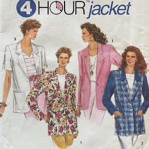 UNCUT Pattern Simplicity 8301 - 4-Hour Jacket - Blazer, Notched Lapel, Hip Length, Patch Pockets - Size 18, 20, 22, 24