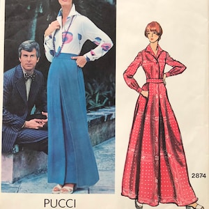 UNCUT 1970s Pattern Vogue Couturier Design 2874 - Pucci - Feminine Tailored Shirt & Flared Evening Skirt - Box Pleats - Size 14, Bust 36”