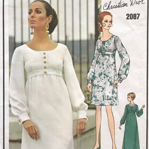 UNCUT Pattern 1960s Vogue Paris Original 2087 - Christian Dior Empire A-Line Dress, Maxi or Above Knee - LABEL - Size 12, Bust 34"