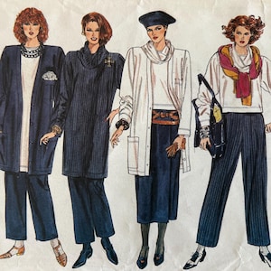 1980s Pattern Vogue 9170 - Above-Knee Cardigan Jacket, Ankle Pants, Faux Wrap Skirt, Top, Long Tunic & Bias Cowl Scarf - Sizes 8, 10, 12