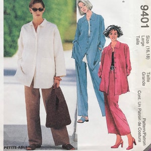 UNCUT Schnittmuster McCall's 9401 - Großes Shirt, Über-Knöchel-Hose & schmaler Rock - Rückenschlitz - Größe Large (46, 18)