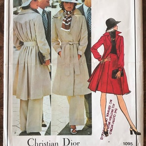 UNCUT 1970s Pattern Vogue Paris Original 1095 - Christian Dior Belted Coat, A-Line Skirt & Wide-Leg Pants - Size 8, Bust 31 1/2”