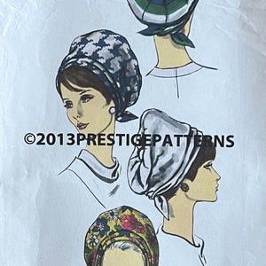 UNCUT Prestige Patterns COPY of Vogue 7152 - Halston Designer Hat - Draped, Tucked Turban w/ Sectioned Crown - Back or Chin Tie - One Size