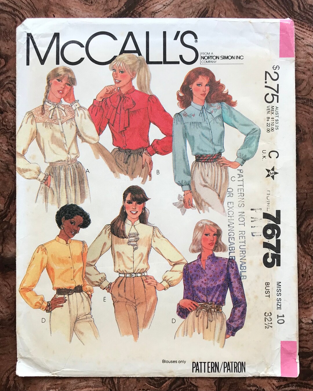 UNCUT Pattern Mccall's 7675 - Long-sleeve Blouse, 5 Styles - Shaped ...