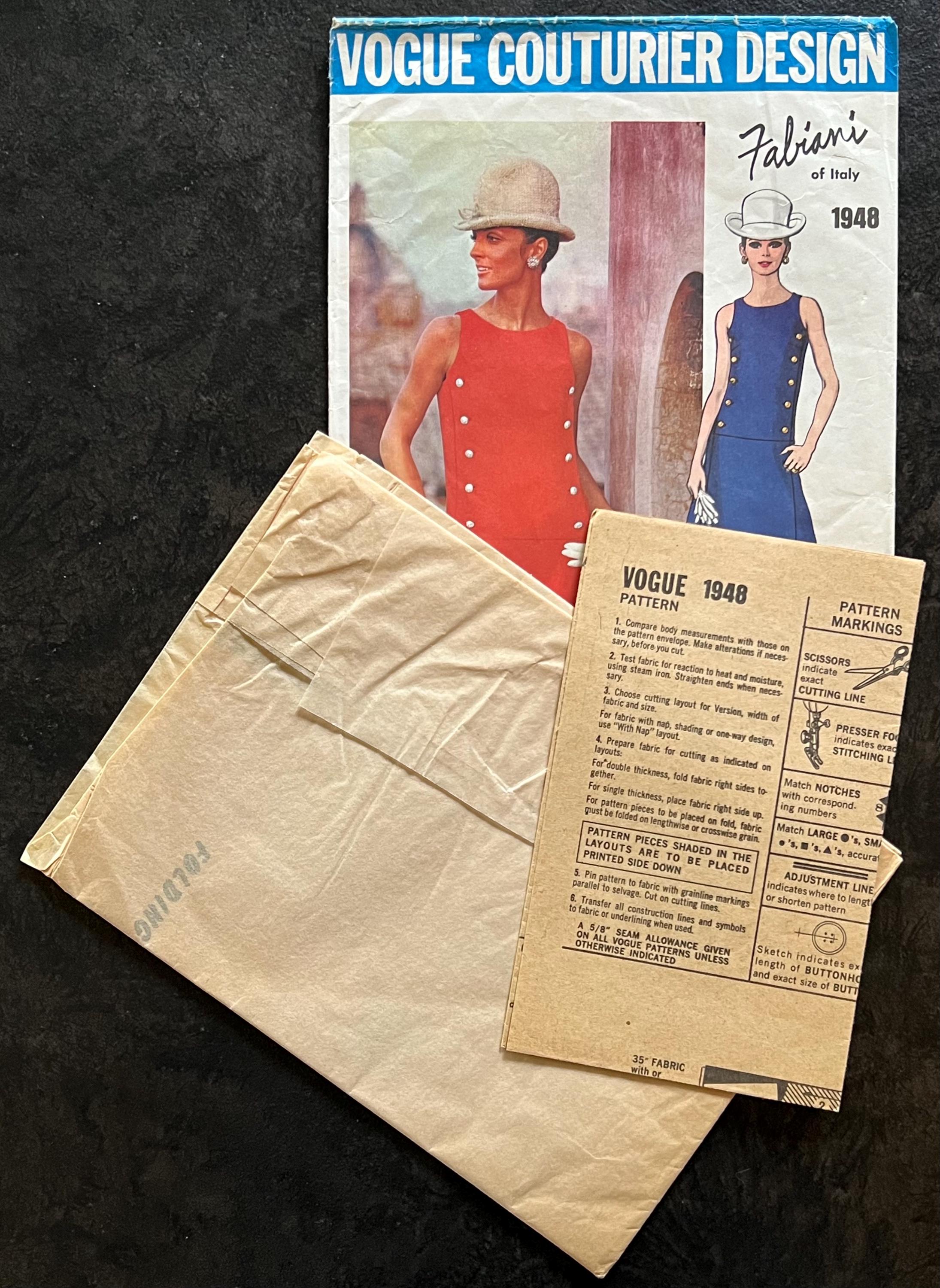 Robe & Veste Vintage Vogue Couture Fabiani Années 1960 - B32 Motif - Neuf Non Découpé