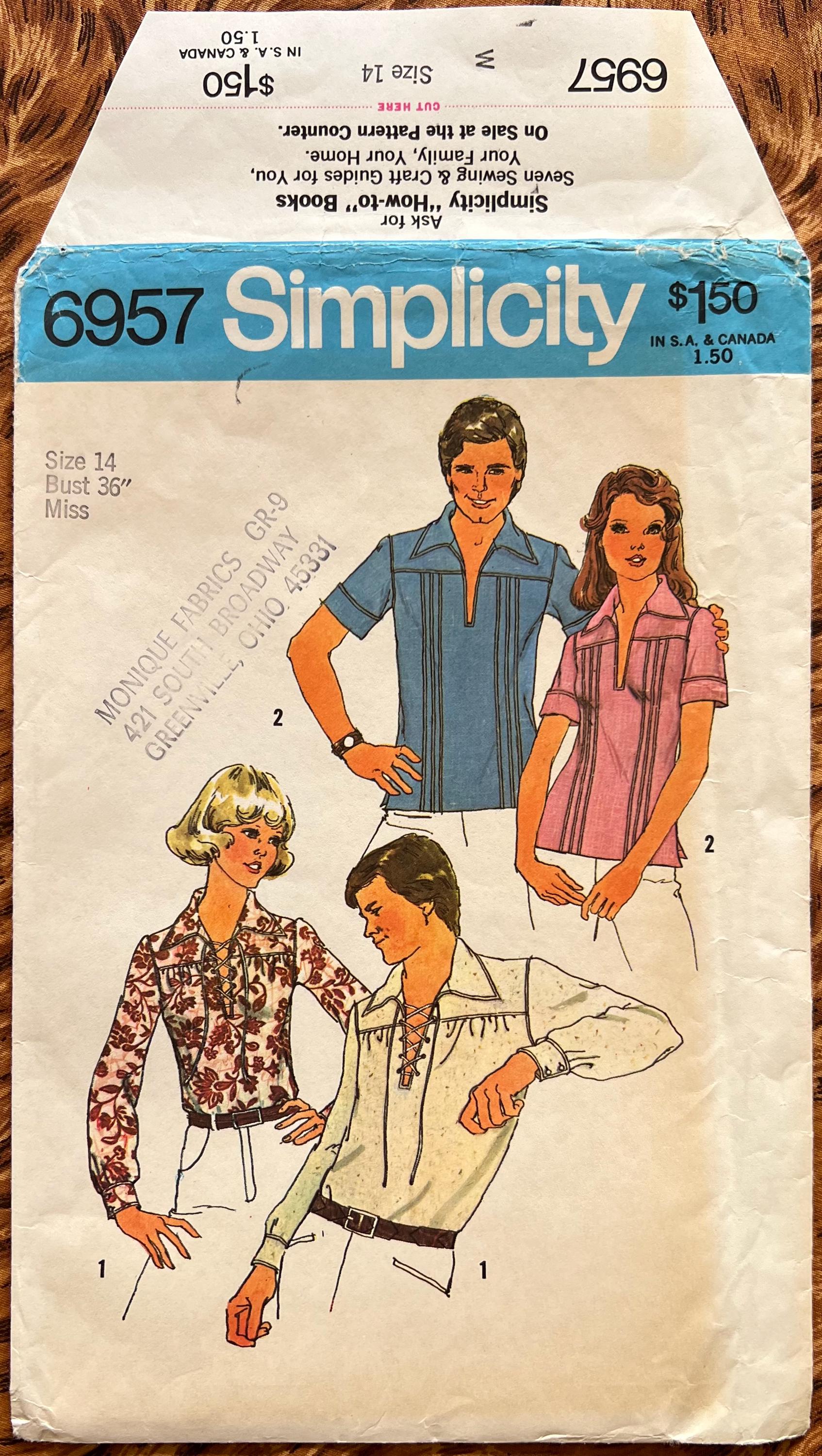 トップス ??? UNCUT 1970s Pattern Simplicity 6957 - Misses' Pullover Shirts, 2