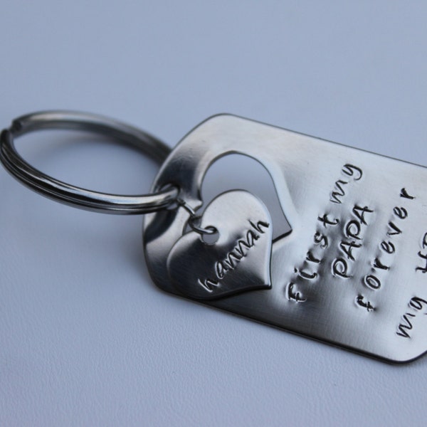 Personalized Heart Dog Tag Keychain....First my PAPA forever my HERO