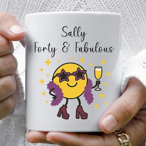 Gepersonaliseerde mok 40e verjaardag dames, Cartoon 40 & Fabulous - Gepersonaliseerde naammok - Meerdere kleurkeuzes - Fast Free Tracking UK Post!
