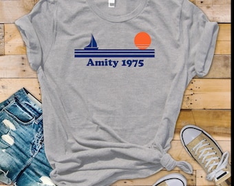 Movie Parody T-Shirt - Amity 1975 Design on Softstyle Premium Tee - Tracked UK Postage