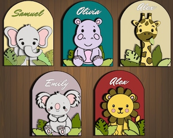Baby Name Sign SVG Bundle. Laser cut file for Glowforge, Animals Fox Hippo Lion Jirafe Safari Papercut, Svg Dxf Ai Pdf Cdr, INSTANT DOWNLOAD