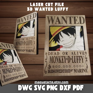 Monkey D Luffy voleva poster 3D a 7 strati e 1 strato Svg Dxf Dwg Png Pdf