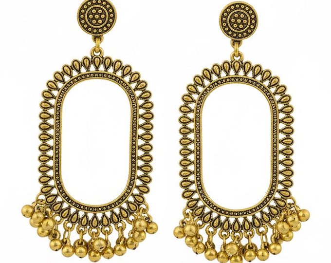 Featured listing image: Golden Jhumka Earrings: Ornate Indian Style with Hanging Details