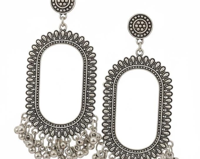 Featured listing image: silver Jhumka Earrings: Ornate Indian Style with Hanging Details