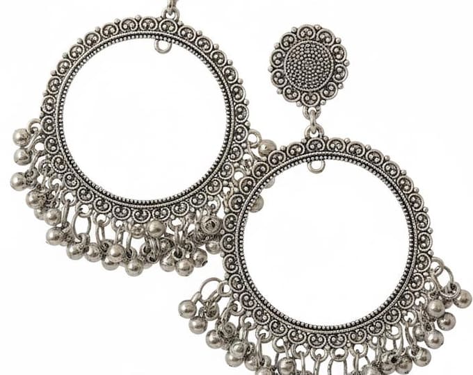 Featured listing image: silver round shaped Jhumka Base Earrings: Indian Style Resin Jewelry