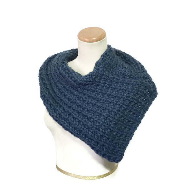 New! Blue Cowl, Chunky Scarf, Neck Warmer, Hand Knit Scarf, Knit Scarf, Knit Cowl