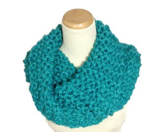 Sale Chunky Cowl, Knit Scarf, Hand Knit Cowl, Circle Scarf, Gift For Her, Fashion Accessory, Teal Turquoise, Outlander Inspired Winter Women