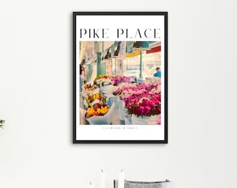Pike Place Flower Market Silk Poster, Vintage Wall Art, Home Décor, Gift for Flower Lovers, Indoor/Outdoor Decoration, Seattle Print