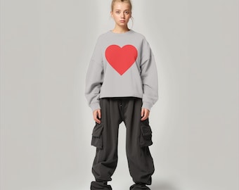 Oversized Sweatshirt with Bold Red Heart Graphic - Cozy Casual Streetwear