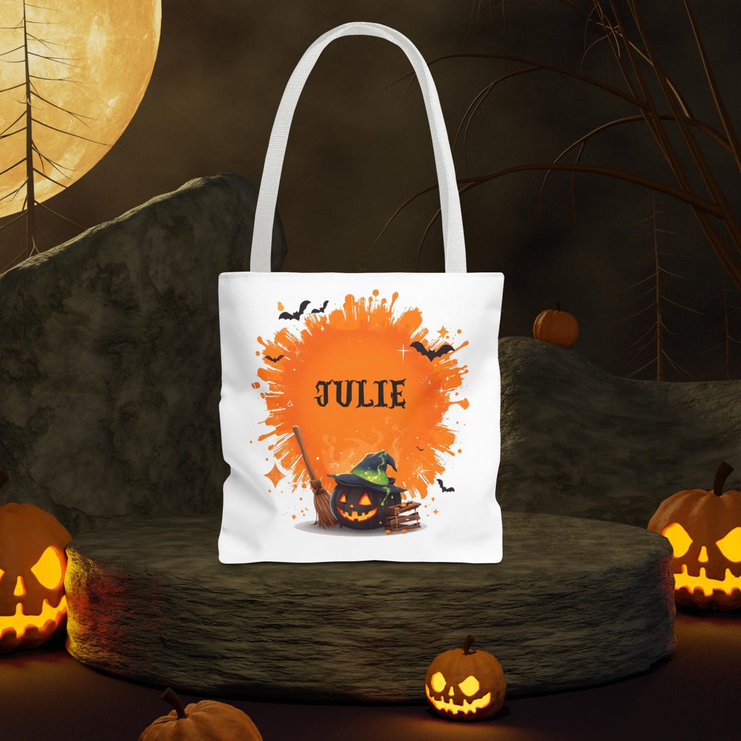 Custom Kids Halloween Trick or Treat Bag, Personalized Pumpkin Candy ...