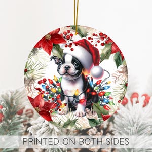 Boston Terrier Holiday Ornament: Double-Sided Ceramic Dog Art