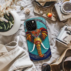 Mosaic Elephant iPhone Case: Artistic Design, MagSafe Compatible
