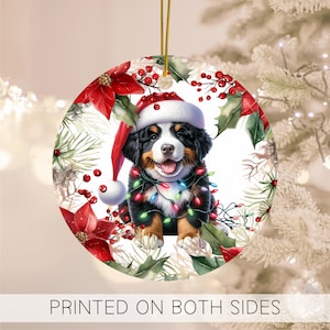 Addobbo natalizio a forma di cane da montagna bernese: decorazione in ceramica bifacciale