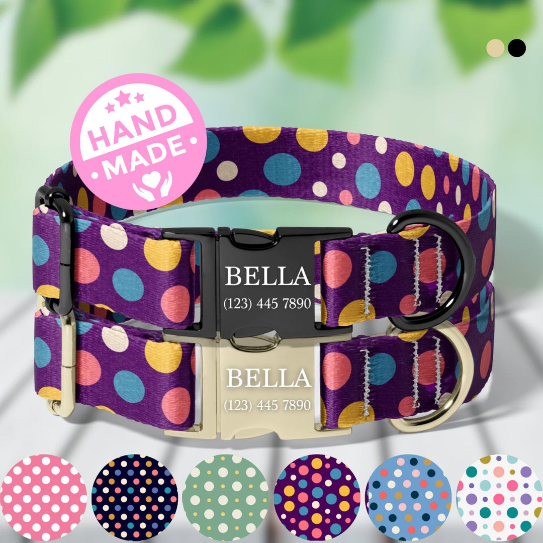 Cute Polka Dot Collar, Personalized Dog Collar, Custom Pet Collar, Cute ...