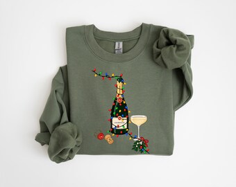 Christmas Champagne Sweatshirt, Holiday Champagne Shirt, Festive Wine Glass Hoodie, Christmas Party Outfit, Bubbly Lover Gift